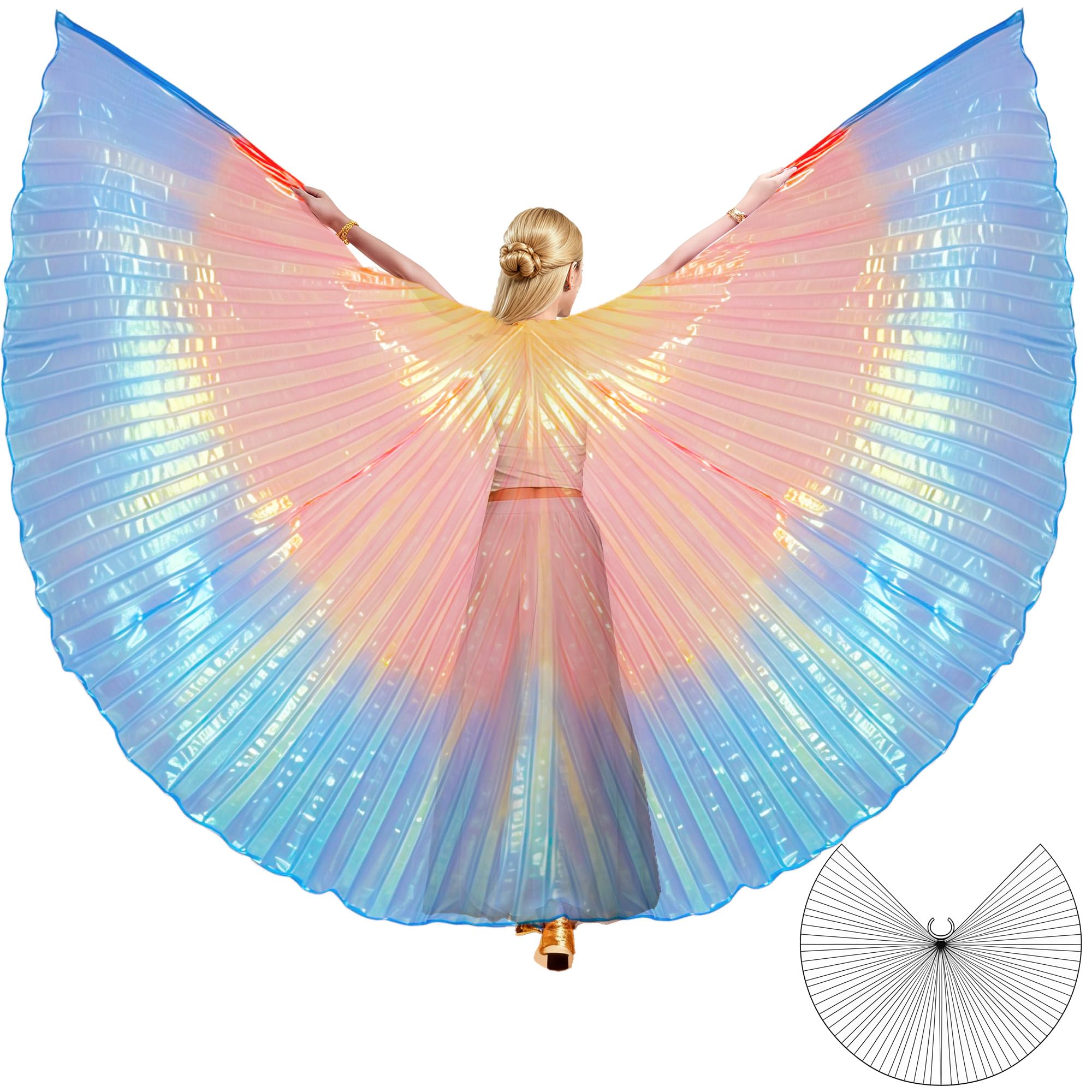 MUNAFIE Belly Dance Isis Wings with Sticks for Adult Belly Dance Costume Angel Wings for Halloween Carnival Performance
