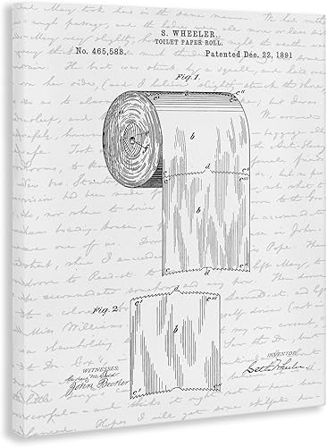 Miniatura 3 de Stupell Industries Rollo de papel higiénico con diseño de baño blanco y negro, diseño de arte de pared de lienzo por artista con letras y forradas