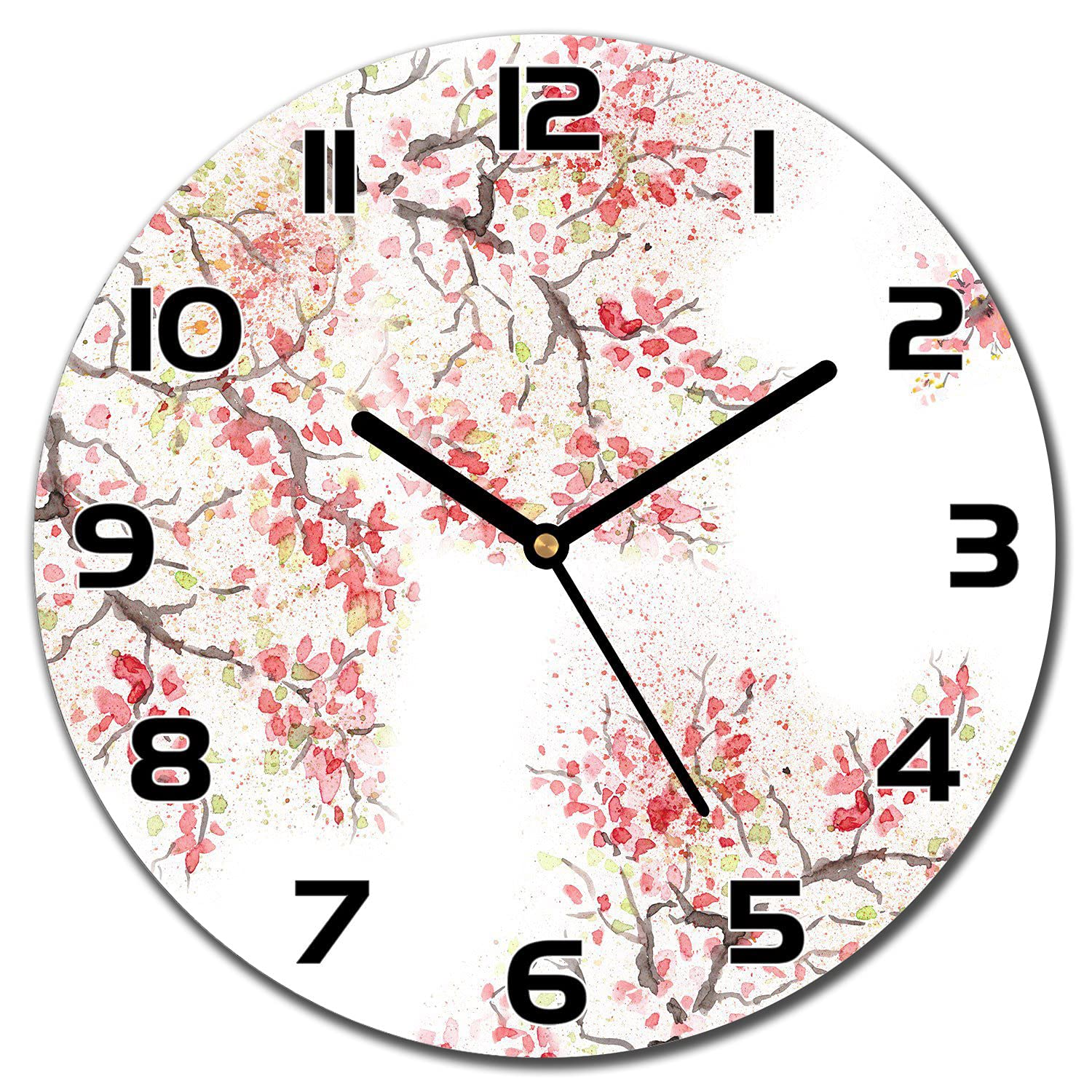 Horloge en verre 30 cm fleurs de cerisier decorative pour mur de salon