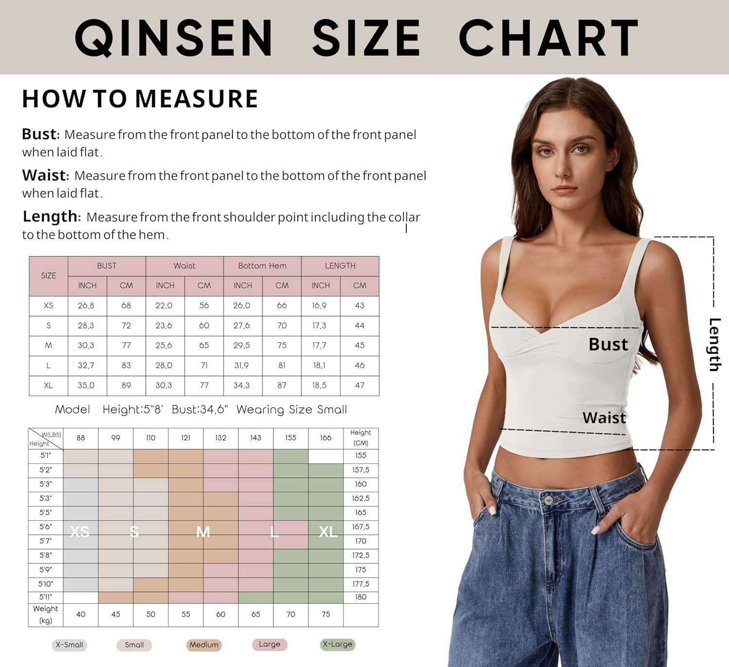 QINSEN Women's V Neck Tank Tops Double Lined Adjustable Strap Camisole Shirt - Image 6