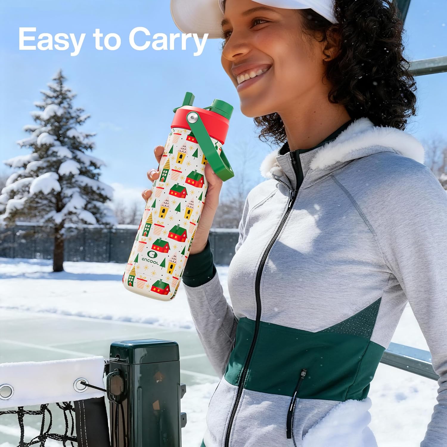 ENCOOL Christmas Insulated Water Bottle with Straw, Stainless Steel Water Bottle, Leak Proof BPA-Free, Keeps Cold for 24 Hours for Sports, Christmas Holiday Gifts for Women, 26 oz, Holiday Home - Image 8