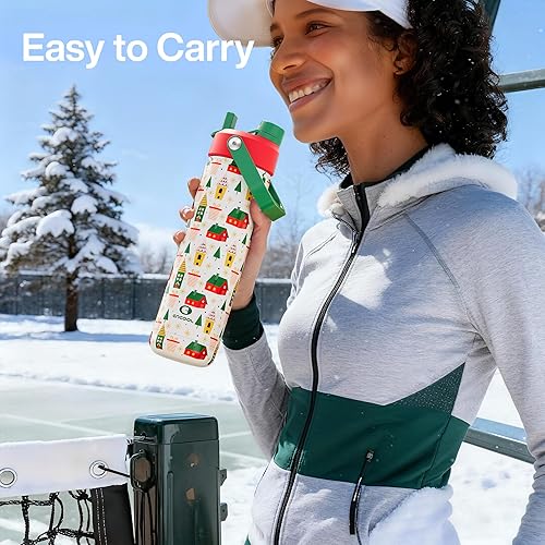 Miniatura 524 de ENCOOL Botella de agua aislada con popote, de acero inoxidable, a prueba de fugas, sin BPA, al vacío de doble pared que se mantiene fría durante 24