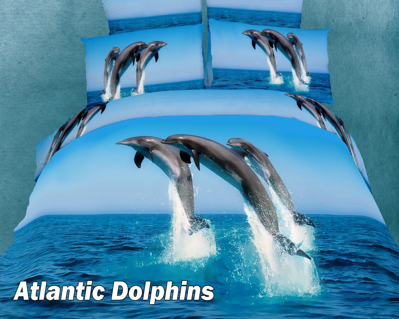 Atlantic Dolphins, Animal Themed Bedding, 6 PCs Full or Queen Size Egyptian Cotton Duvet Cover Set in Gift Box by Dolce Mela Fine Linens Bed in a Box, Bridal Shower, Birthday, Housewarming or Anniversary Gift Idea, DM425Q