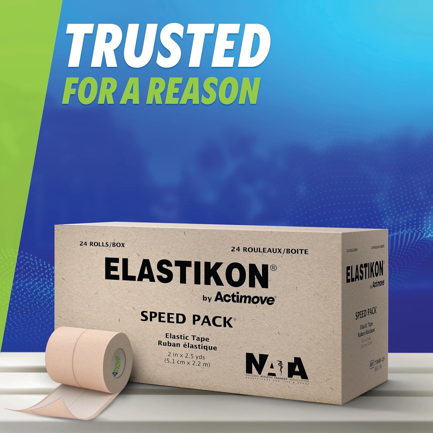 Elastic Athletic Tape - Provides Support for Sprains, Strains, Muscle Injuries - for Sport and Veterinary Applications - 2 in x 2.5 yd, Speedpack - 24 Rolls