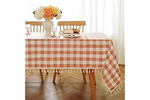 Orange and White Checkered Tablecloth: 55x55 Inches