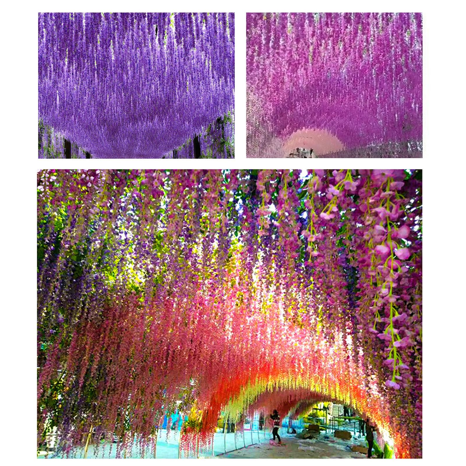 Künstliche Glyzinie, hängende Girlande, Seidenblumen für den Außenbereich, Haus, Garten, Wanddekoration, künstliche Ratta-Pflanze für Bauernhaus, Innenveranda, Zimmer und Gartendekoration (Farbe: E)
