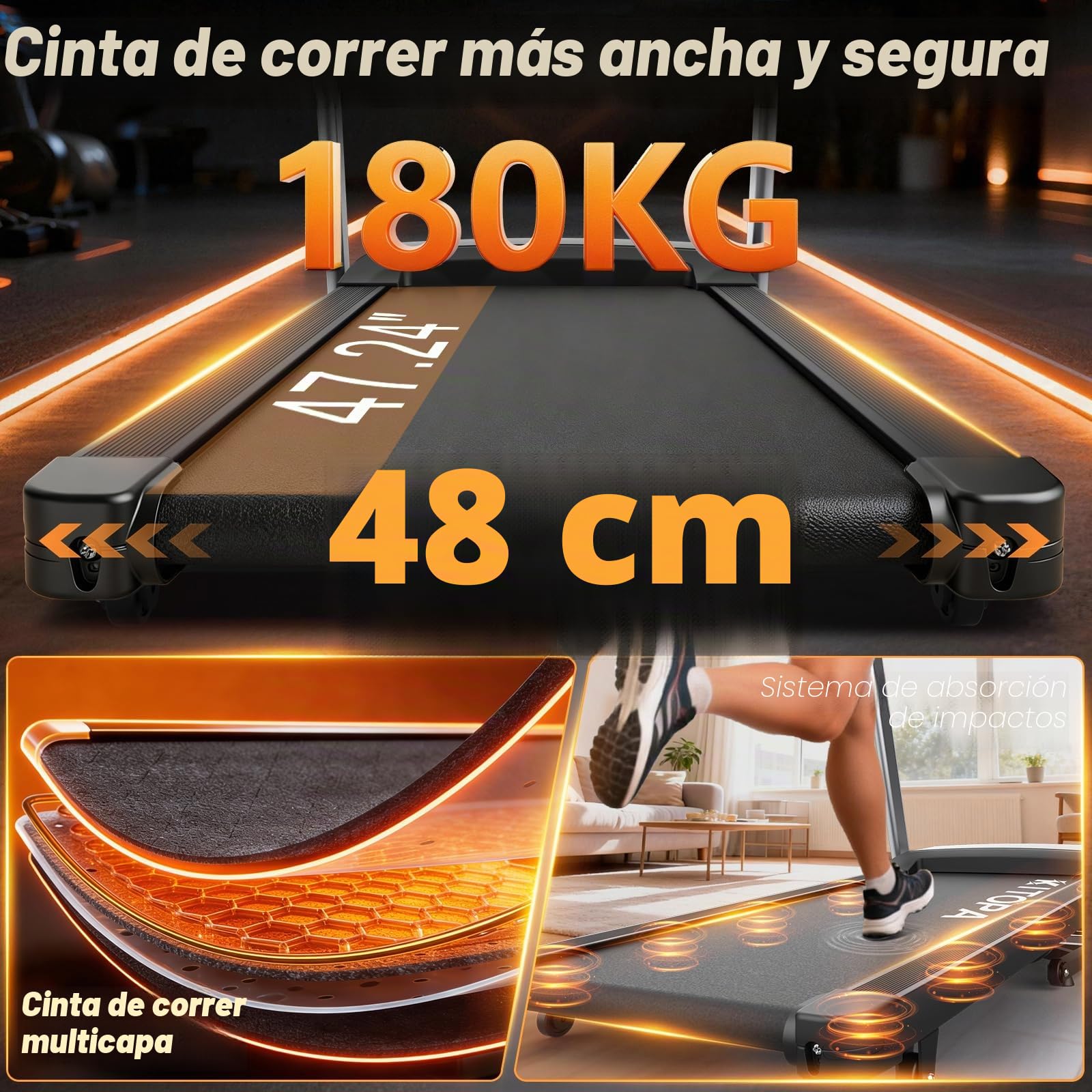 Kitopa 20 KM/H Cinta de Correr Plegable,Inclinación del 18%, Máximo 180kg