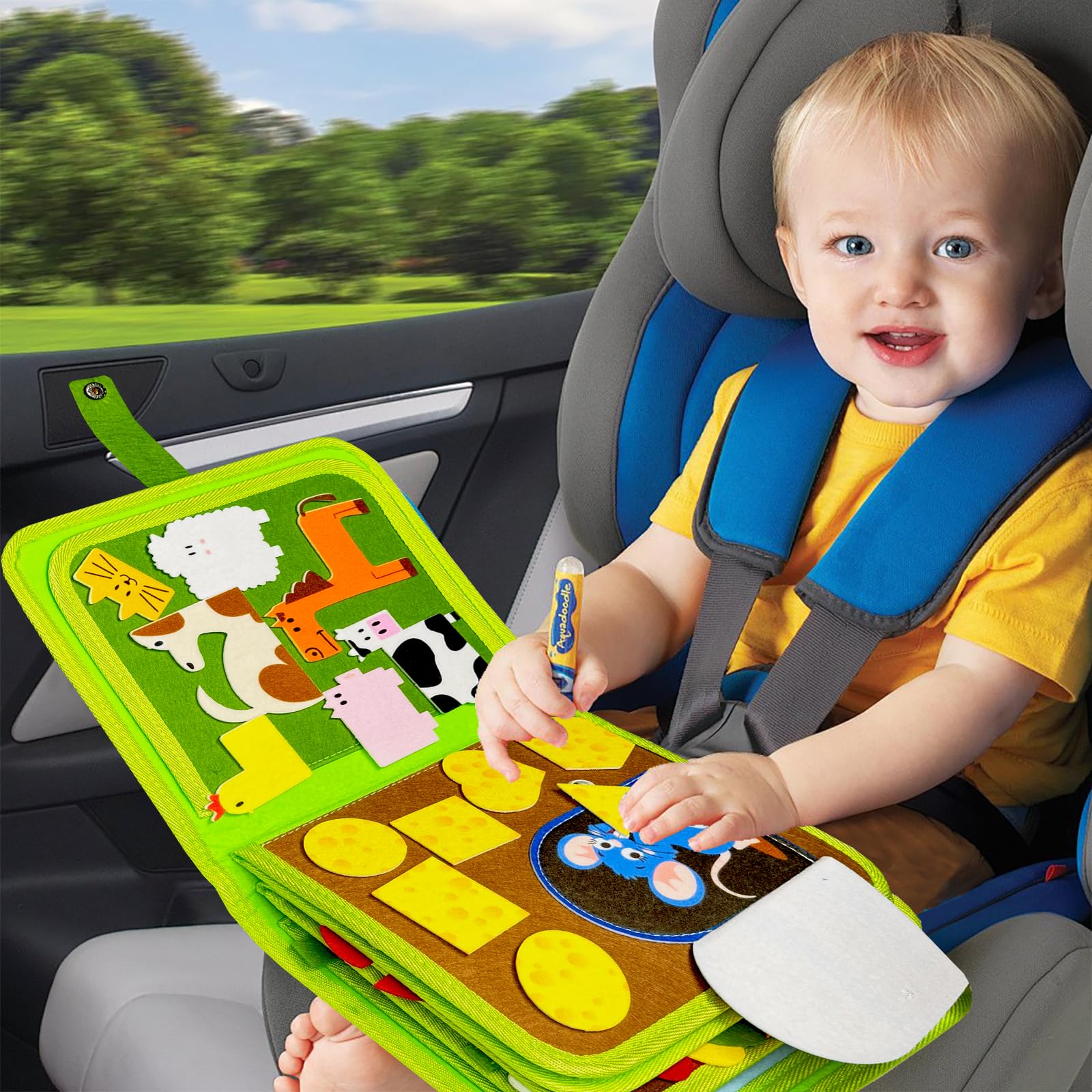 Kulveanju Busy Board Book for Toddler, Farm Quiet Book Montessori Sensory Activities Car Plane Travel Toys - Image 2