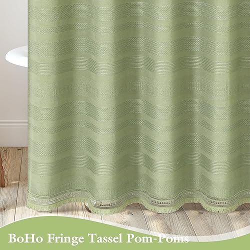 Miniatura 6 de Juego de Cortina de Ducha Boho Granja con Borla, Juego de Cortina de Ducha de Lino Bohemio Francés Country Chic para Baño, Cortina de Ducha Moderna