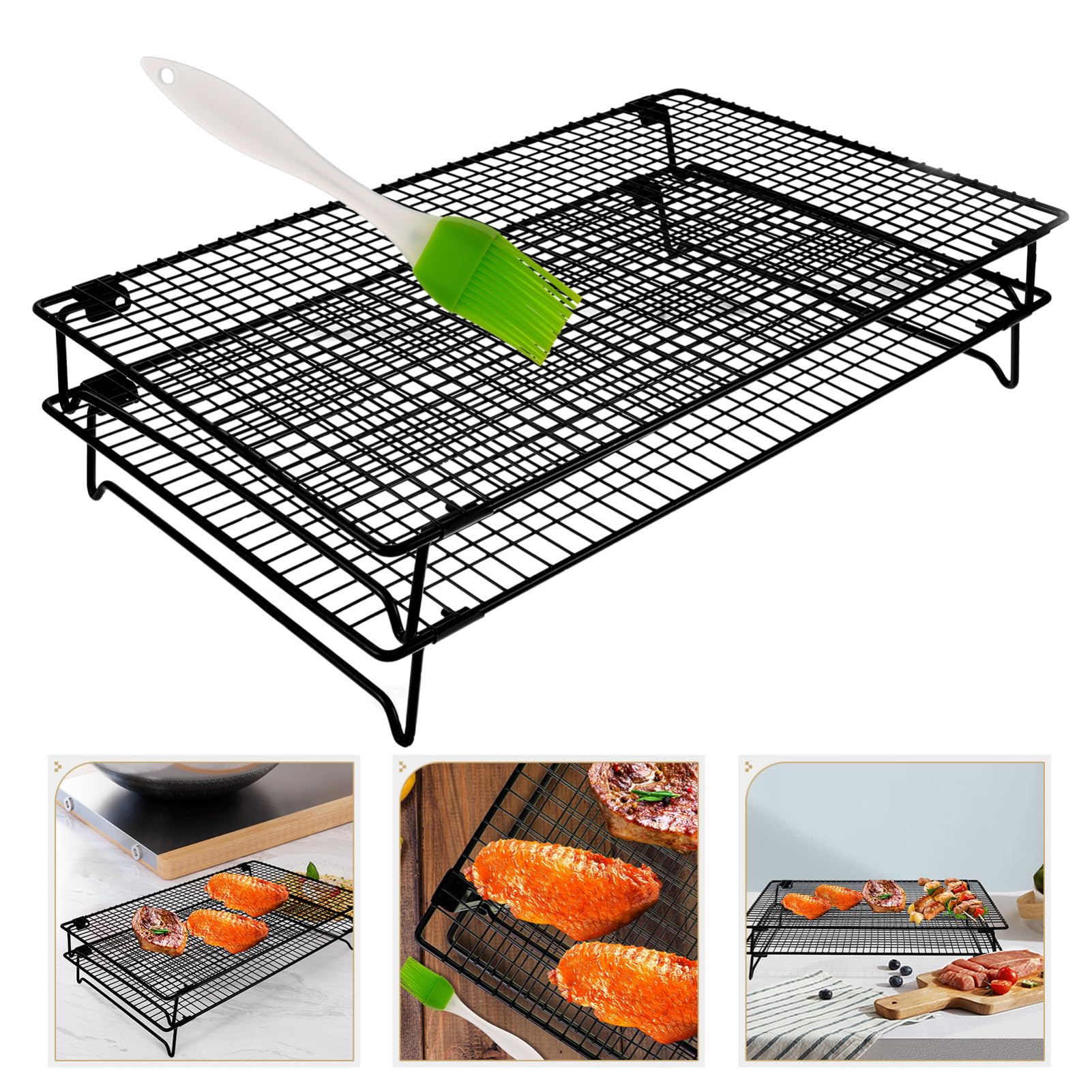 COLLBATH Abkühlgitter für Plätzchen Aus Karbonstahl 2-lagiges Backgitter Klappdesign Zur Einfachen Aufbewahrung Drahtgitter Zum Kochen