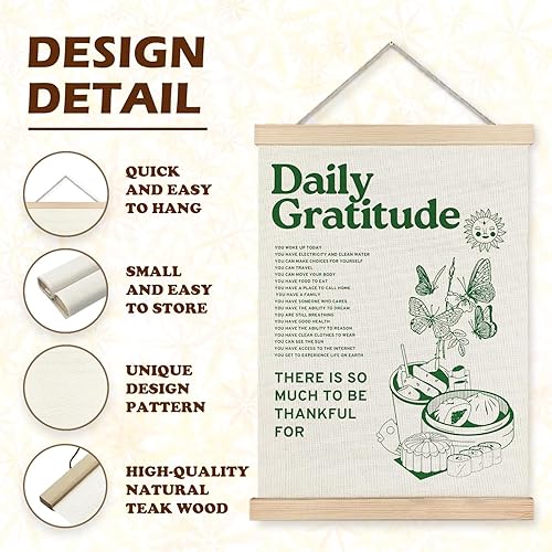 Miniatura 5 de LUVADIAN Póster retro para estética de habitación, marco inspirador para colgar pósteres de gratitud diaria, decoración de pared retro para