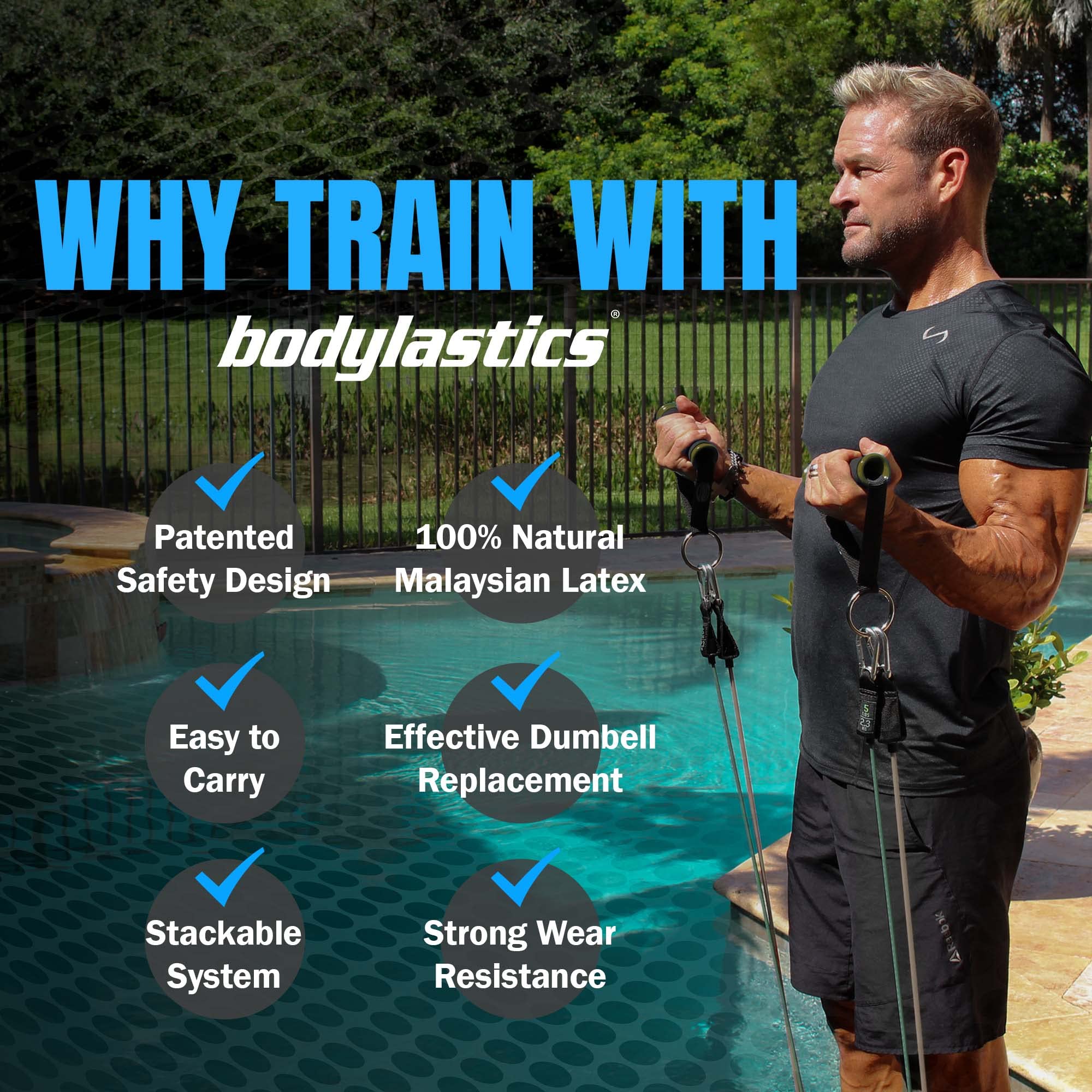 Bodylastics – hombre fuerte, apilable conjuntos de bandas de resistencia – Estos Top Notch en casa y de viaje gimnasios son nuestra mejor calidad ANTI-SNAP ejercicio tubos, resistente componentes: anclajes/asas/tobillo correas, ejercicio y recursos de for