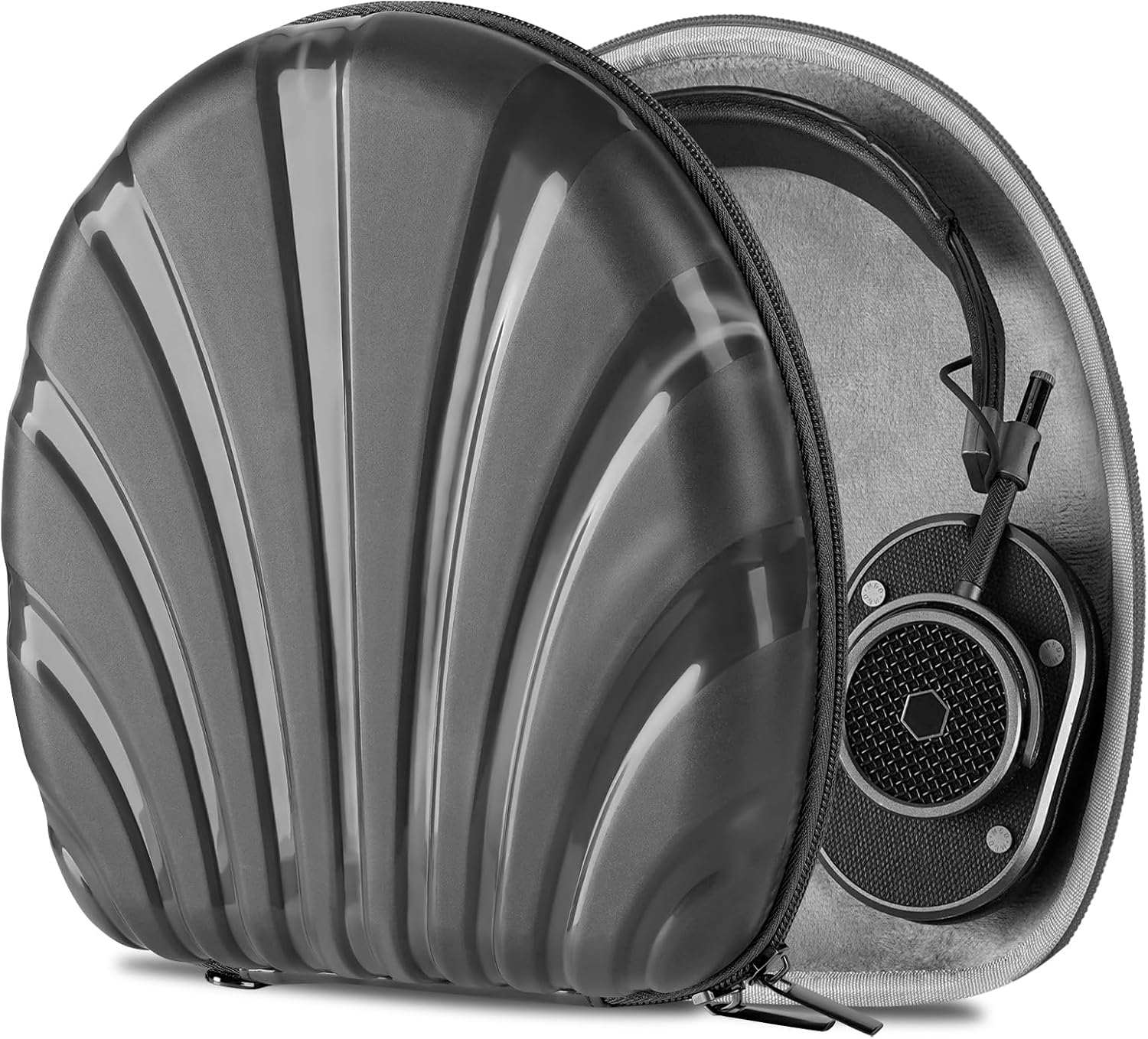 Geekria PRO Rugged Headphones Case Compatible with Master & Dynamic M & D MW75, MW65, MW60, MW50+, Hard Shell, Durable, Multi-Layer Protection Travel Carrying Bag (Seashell, Black)