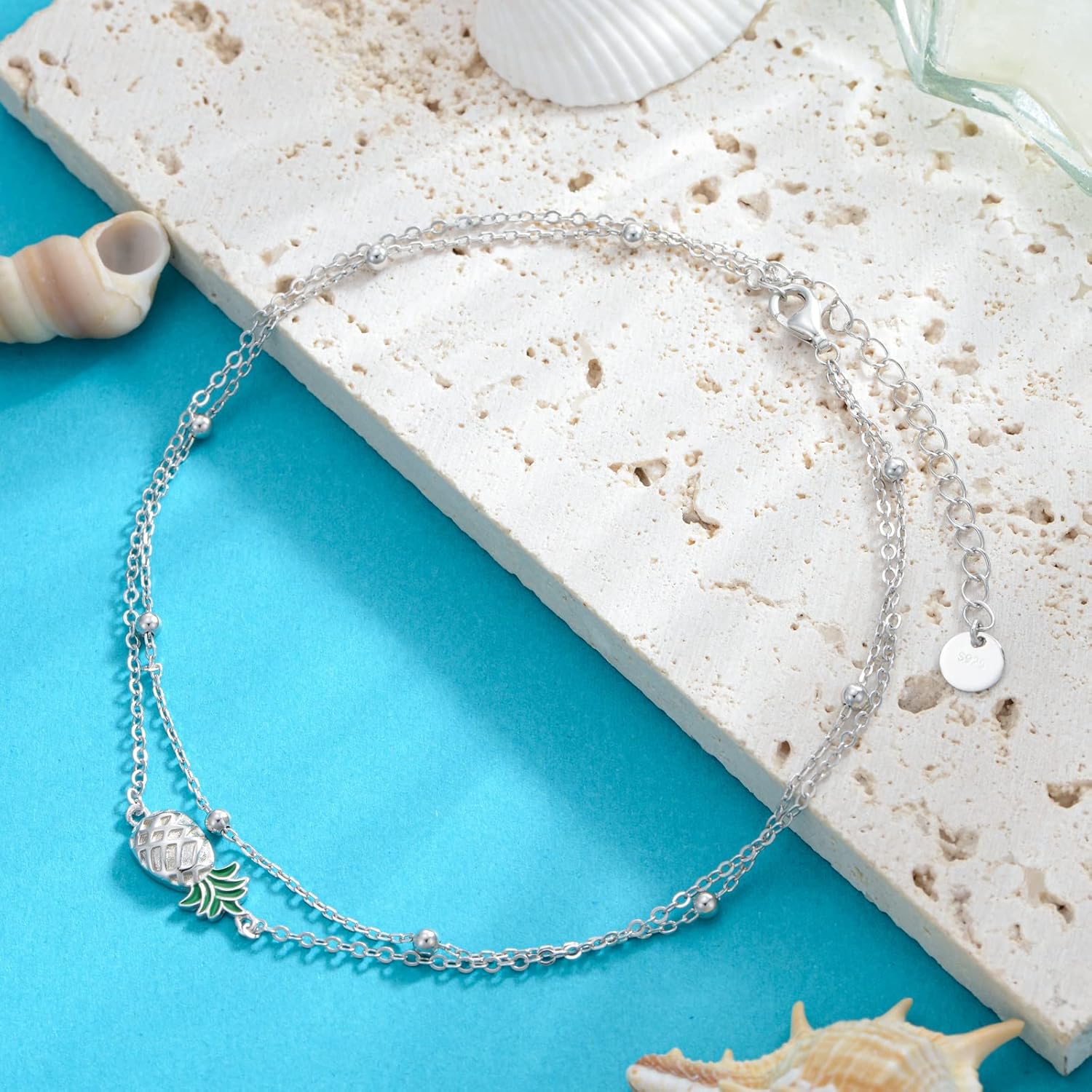 Nature Style Bracelet for Women Charm Link Bracelet Adjustable Pineapple/Dragonfly/Butterfly/Daisy/Highland Cow Anklet Bracelet 925 Sterling Silver Anniversary Jewelry Birthday Gifts - Image 4