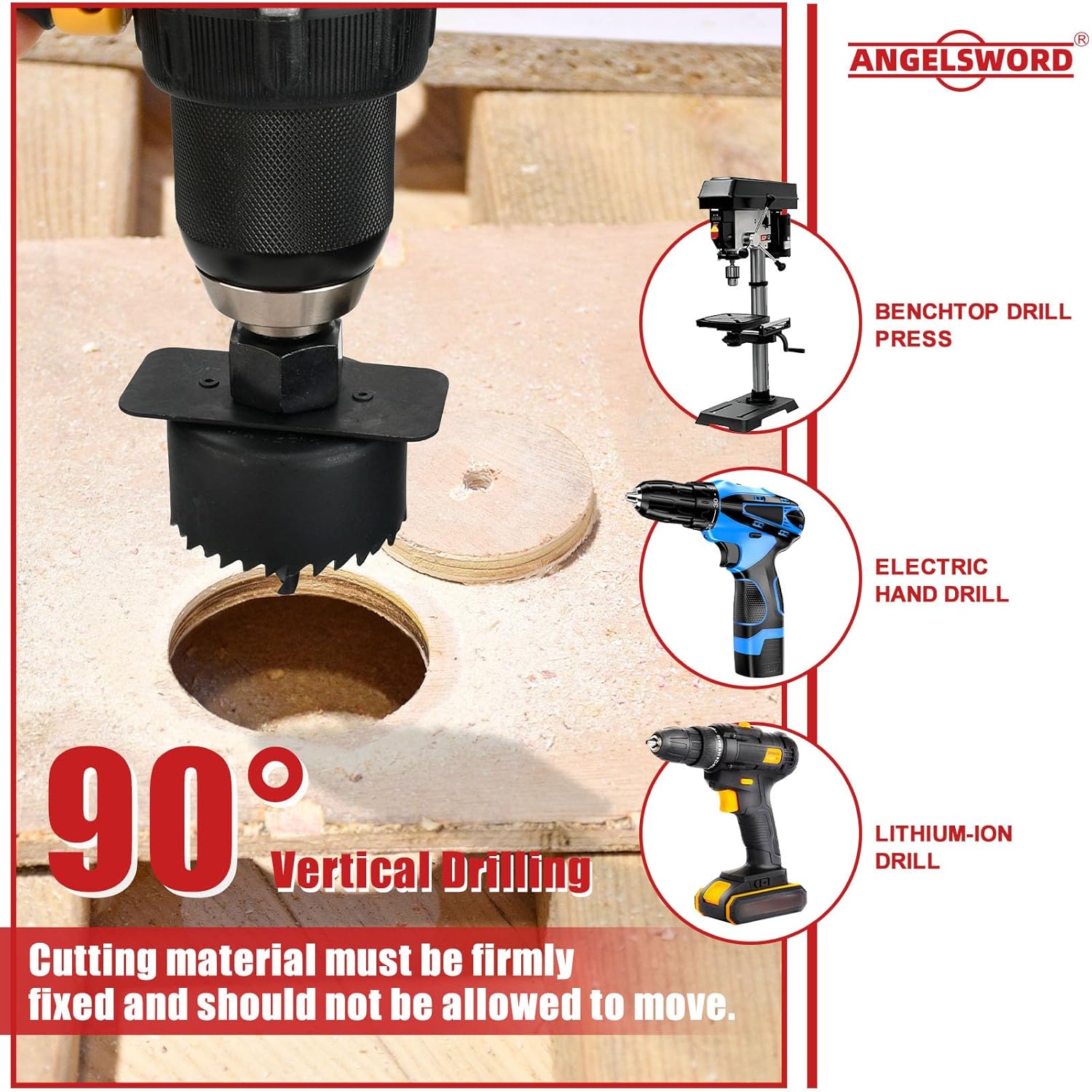 ANGELSWORD Hole Saw Set 24 PCS Hole Saw Kit, Hole Saw Drill Bit Kit, 3/4"-6" (19-152mm) 14 PCS Saw Blades, for Drywall, Soft Wood, Plywood, Plastic, PVC