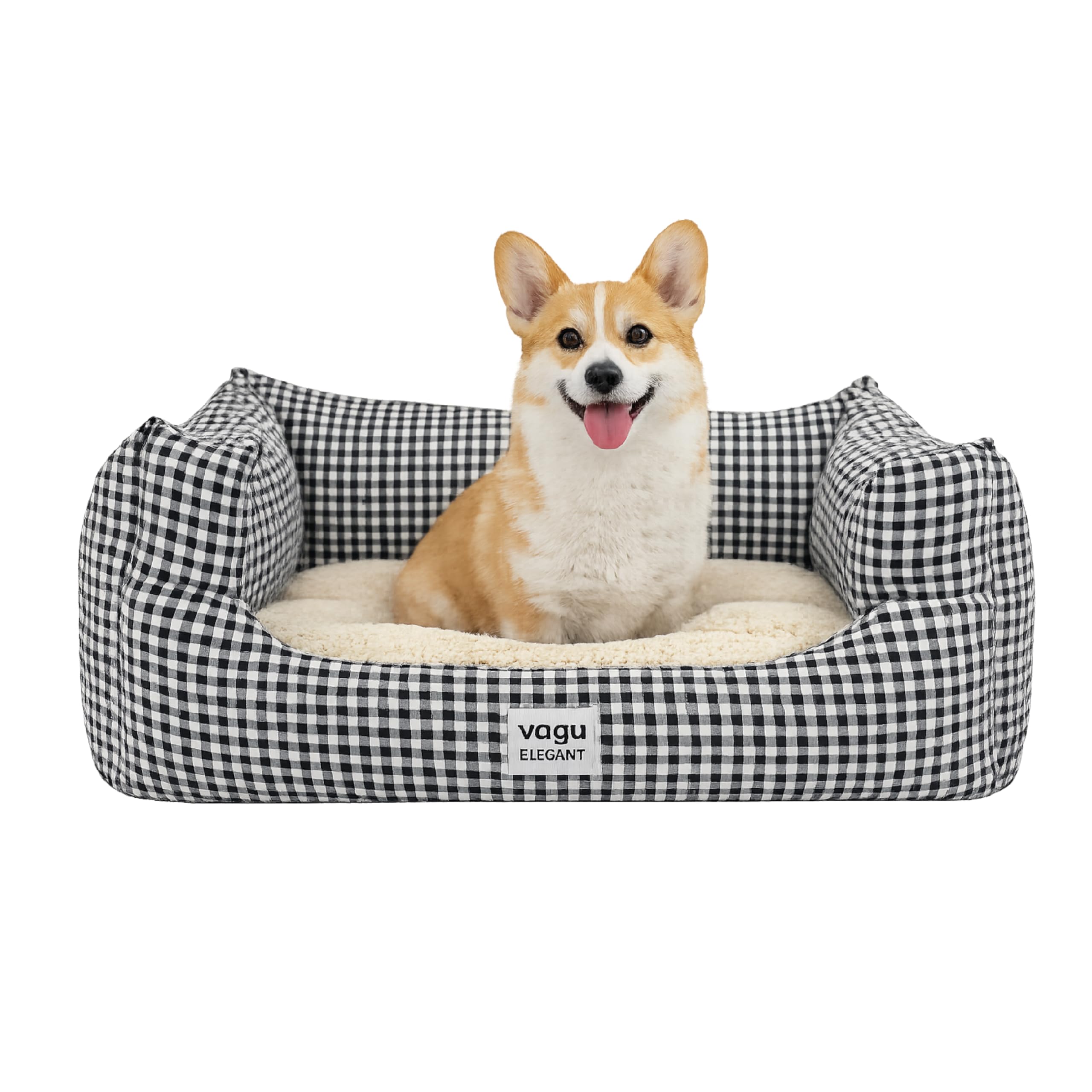 YAGU - Cama para Perros y Gatos T-1 (50x38x22 cm) Cama Confort Diseño Vichy Grana con Interior de Borreguillo Suave. Cojín Reversible, Relleno de Fibra Reciclada, Lavable y Base Antideslizante — view 8