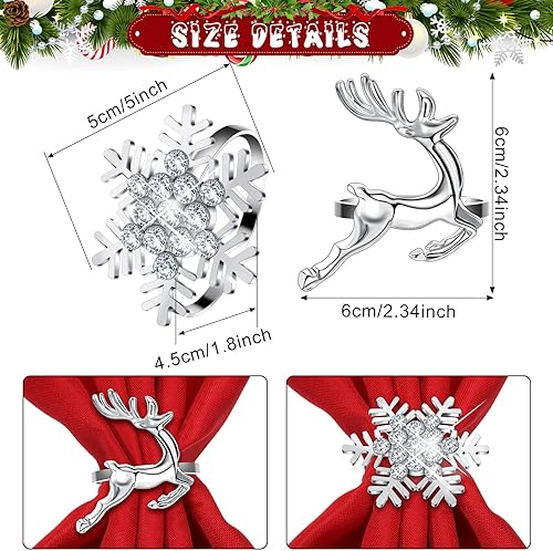 Vista 34 de EBOOT Juego de 16 servilletas y anillos de Navidad, 8 servilletas lavables de tela roja y 8 anillos de Navidad para Navidad, cena, fiesta