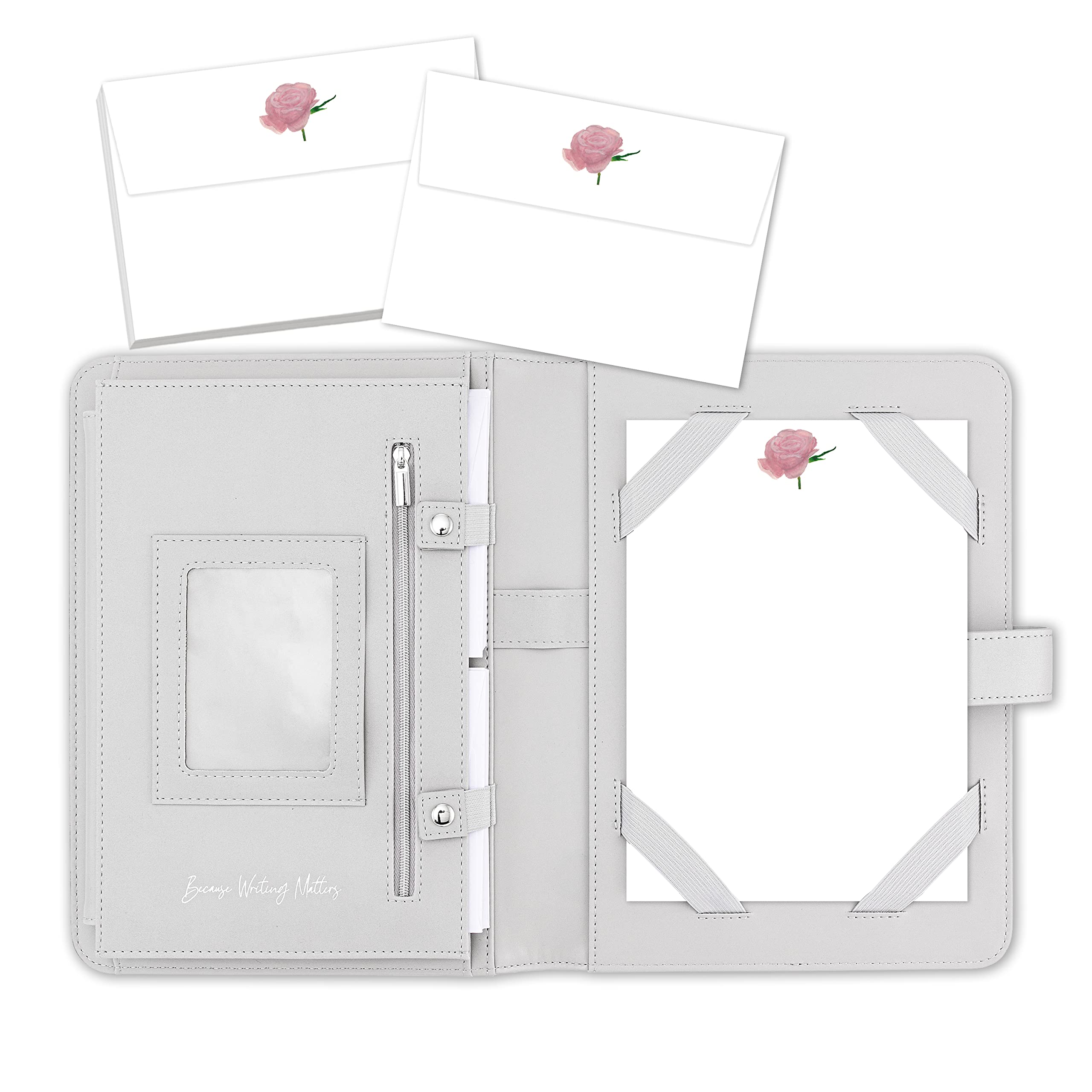 Me Loovely Pink Rose Letter Writing Paper and Envelopes Set Stationery Writing Supplies for School Home & Office | (20 Letters & 20 Envelopes with Grey Organiser)