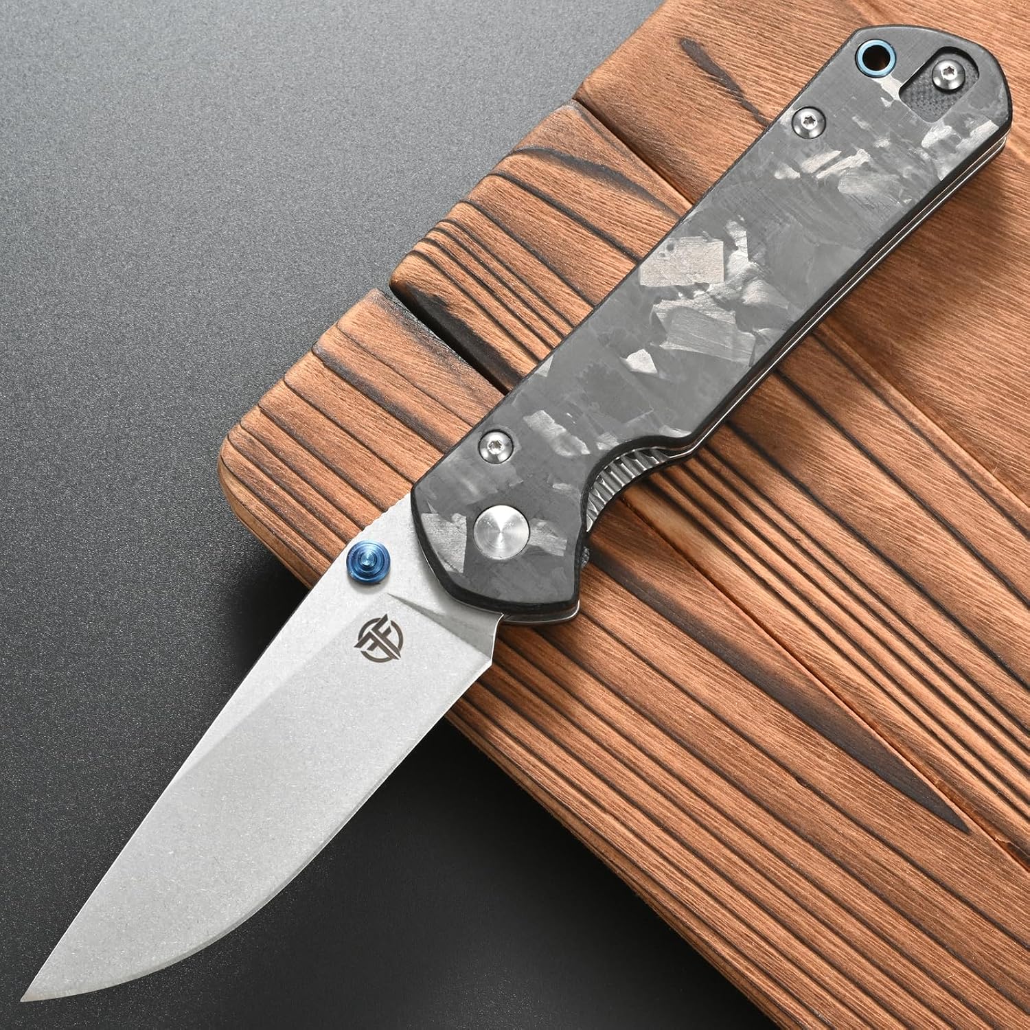 FF23 Folding Knife, AUS-10 Steel Blade Carbon Fiber Handle with Pocket Clip for Men Women Outdoor Camping Fishing Working Survival(Black)