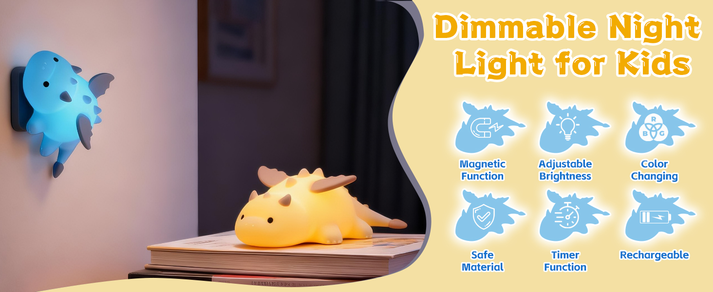 Veilleuse Dragon En Silicone – 7 Couleurs Réglables, Minuterie 30 Min – Batterie 1200 MAh Rechargeable USB – Pour Chambre Bébé/enfant - 4