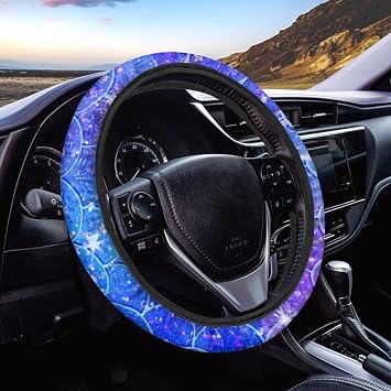 Yewattles Blue Galaxy Scale Printed Anti-Slip Steering Wheel Cover Universal Fit Car Van SUV Truck Sedan Odorless Breathable Soft Auto Interior Accessories Decor