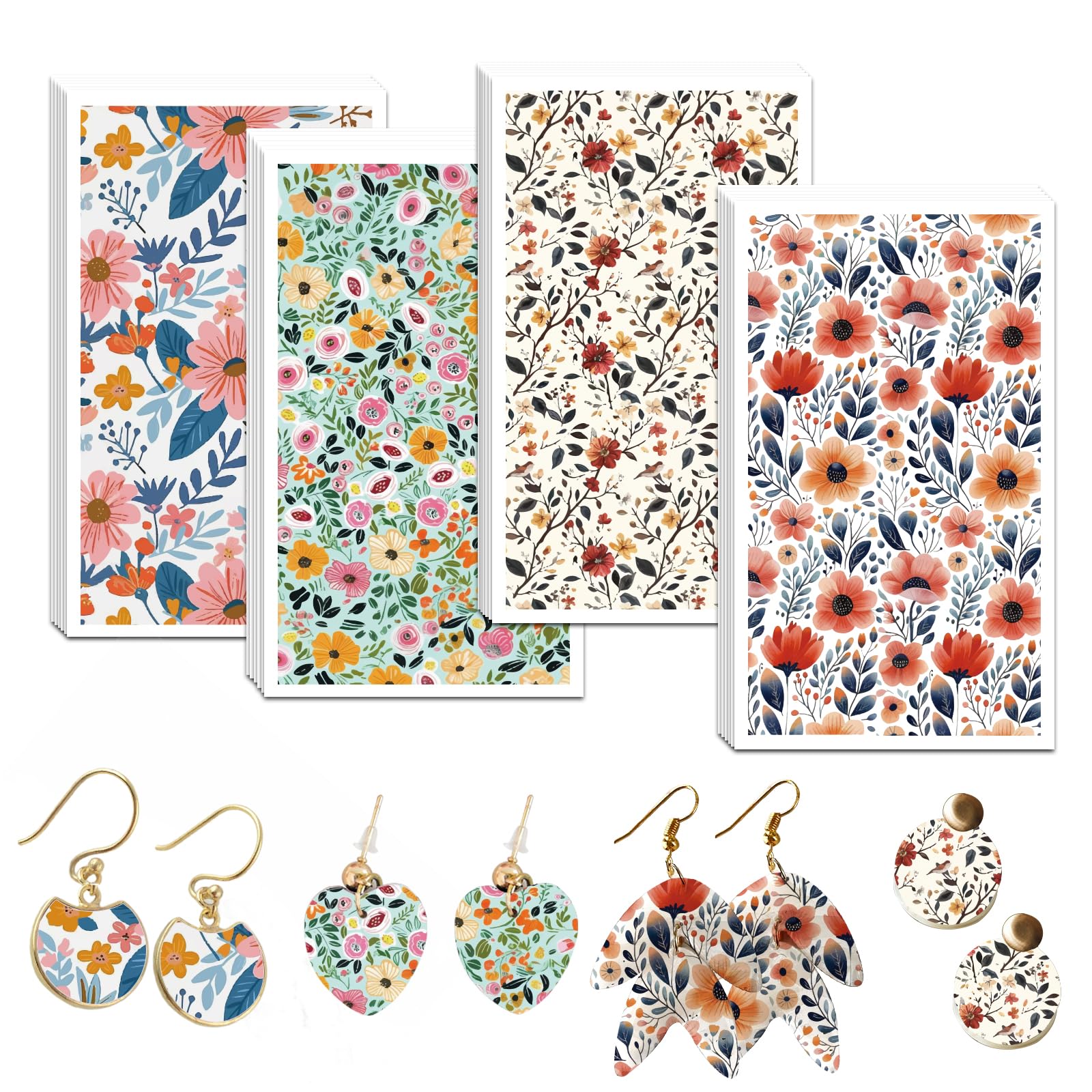 Papier Transfert Pour Argile Polymère - 12 Feuilles Motifs Fleurs - 15 X 9 Cm - Pour Création Bijoux Et Accessoires