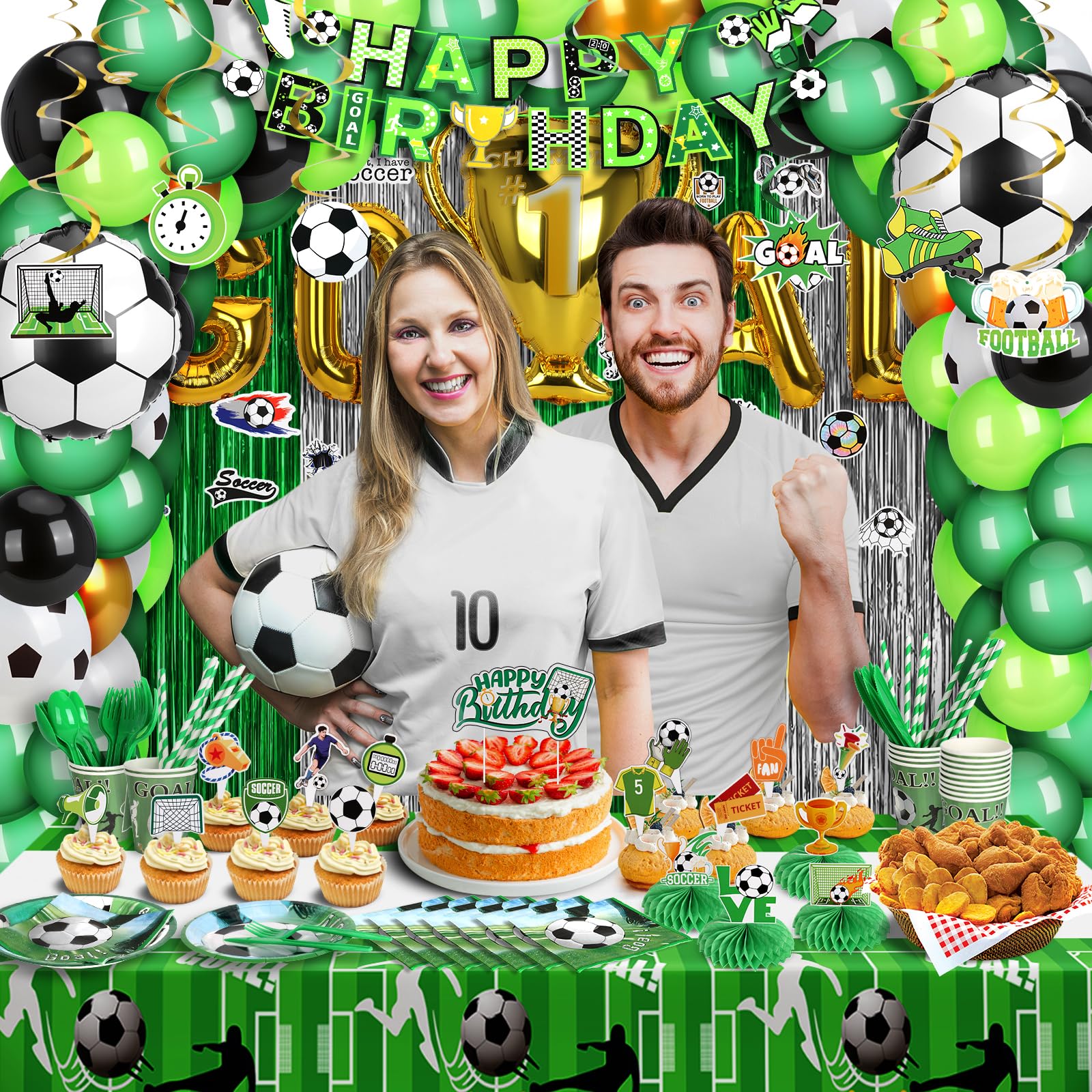 Decorazioni per feste di calcio, 255 pezzi di calcio verde per feste di compleanno
