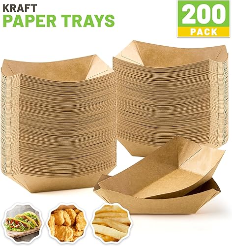 Miniatura 24 de Bandejas pequeñas de papel de 1 libra – Paquete de 100 botes desechables para alimentos, soportes de comida de papel kraft marrón para llevar cestas