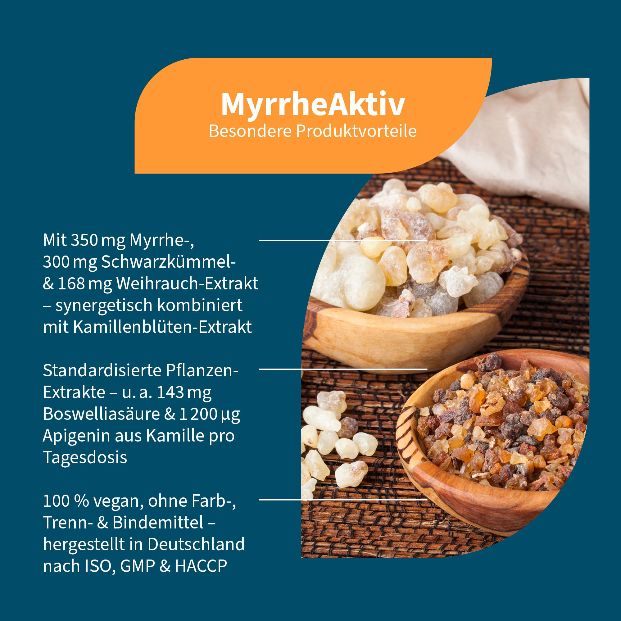 NatuGena MyrrheAktiv, 350 mg Myrrhe-Extrakt & 300 mg Schwarzkümmel-Extrakt, Weihrauch- und Kamillenblüten-Extrakt, 60 Kapseln (1 Monats Packung)
