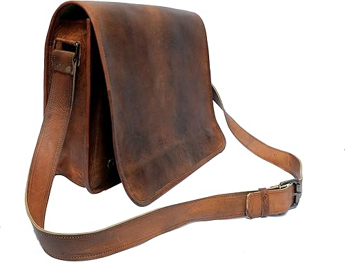 IndianHandoArt - Bolso de mensajero de cuero real de 13 pulgadas para laptop, maletín para hombres y mujeres, bolso de mensajero hecho a mano, bolsa