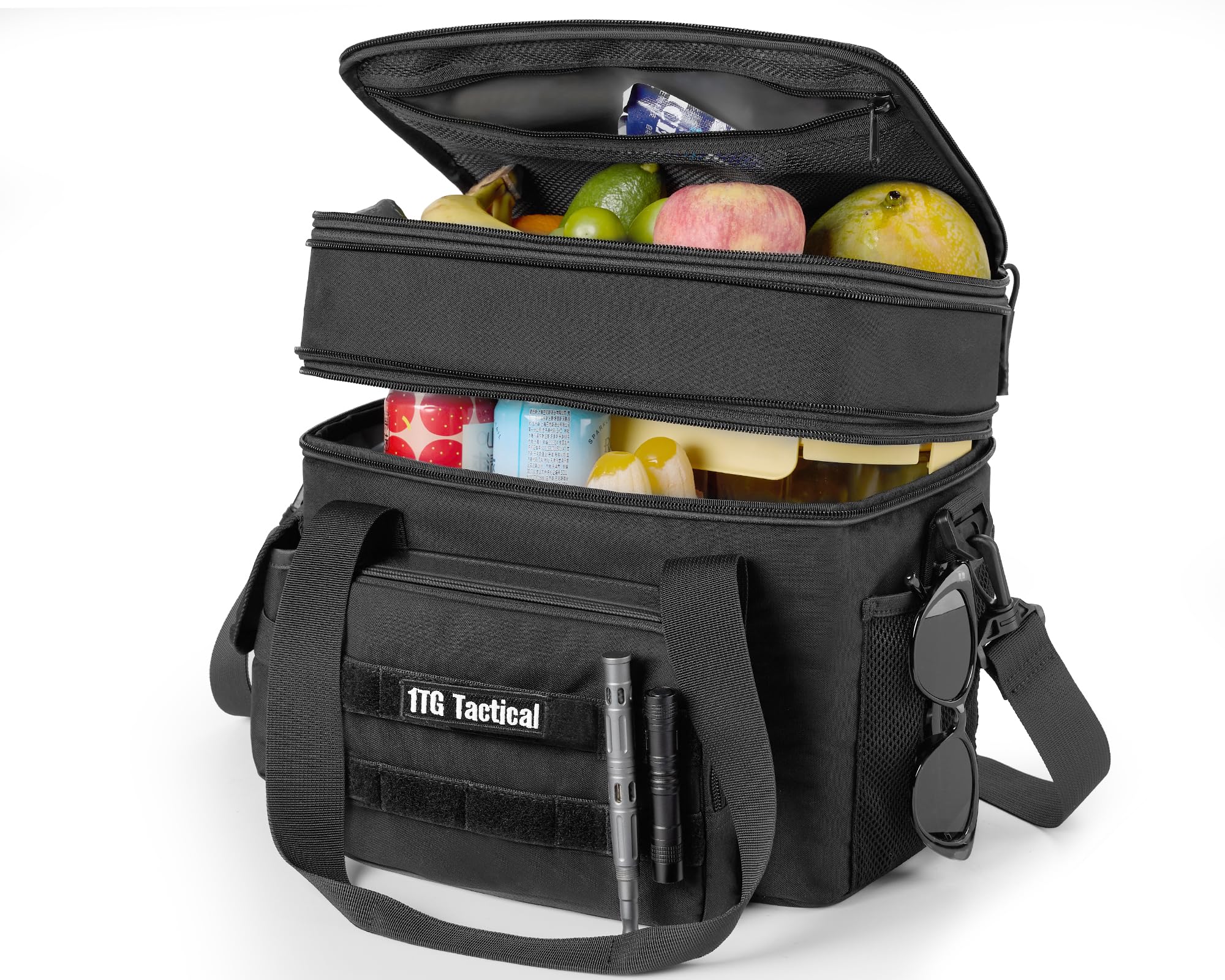 1TG Tactical Insulated Lunch Bag, Expandable Lunch Box for Men, Leakproof Large Cool Bag with Shoulder Stap, Reusable Lunch Tote Bag for Work Travel Camping Picnic Beach, 18L-24L