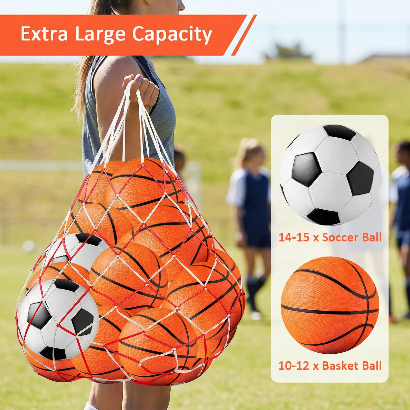 SHENLIU Bolsa de malla deportiva para 10-15 pelotas, fútbol, baloncesto, voleibol, rugby