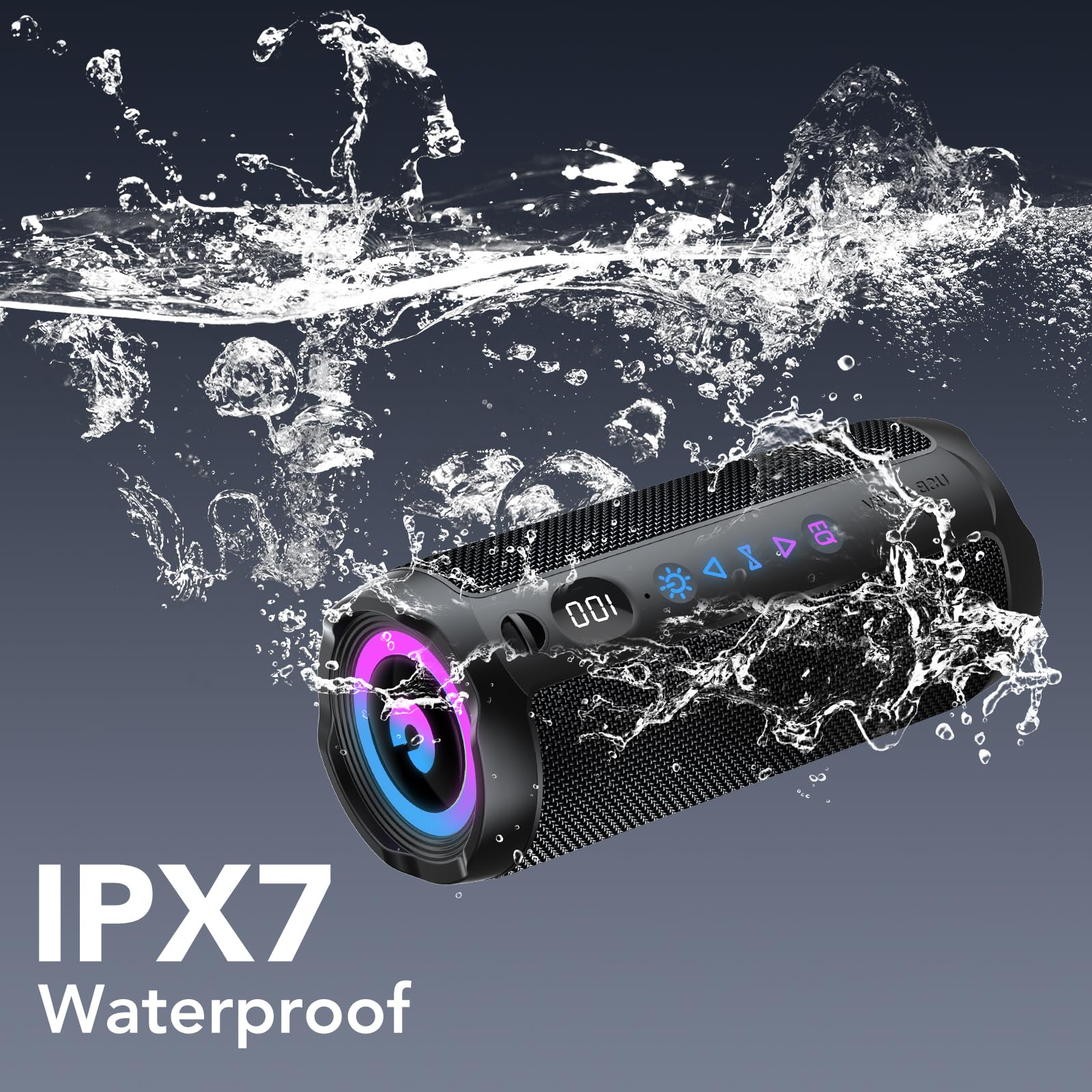 Enceinte Bluetooth Puissante 5.4 sans Fil avec Bass Puissantes, Haut-Parleur Portable 25W, LED Écran, Autonomie 25H,Son Surround à 360 degrés,Appairage TWS,AUX,TF Carte,pour l'extérieur/La Fête/Voyage - 5