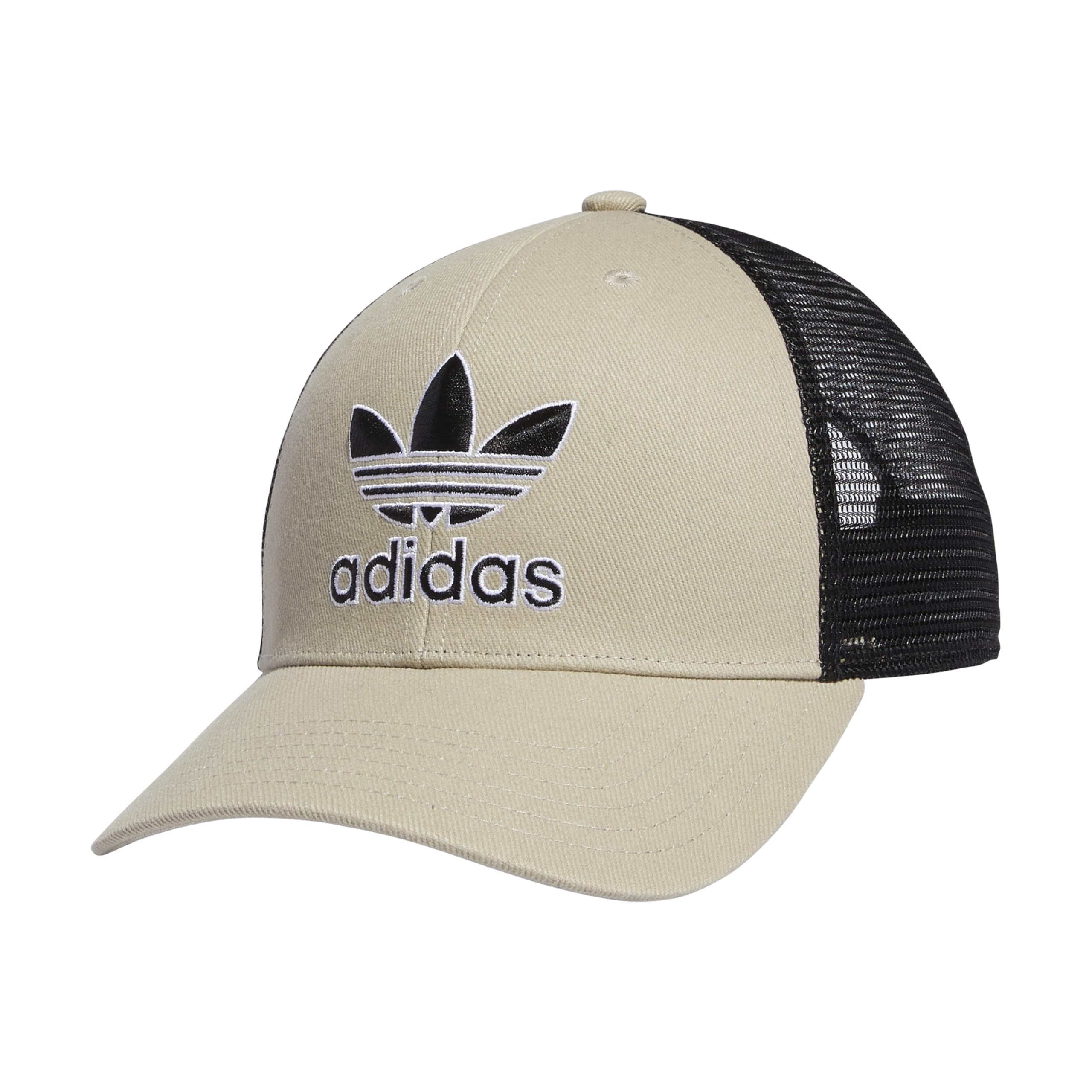 adidas Originals Men's Icon Trucker Structured Precurve Snapback Cap, Sand Beige/Black/White, One Size