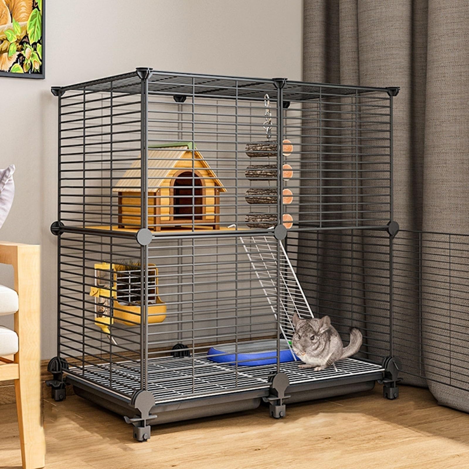 Chinchilla Cage - Easy to Clean Ferret and Rat Cage with Sliding Casters and Tray, DIY Design for Pets