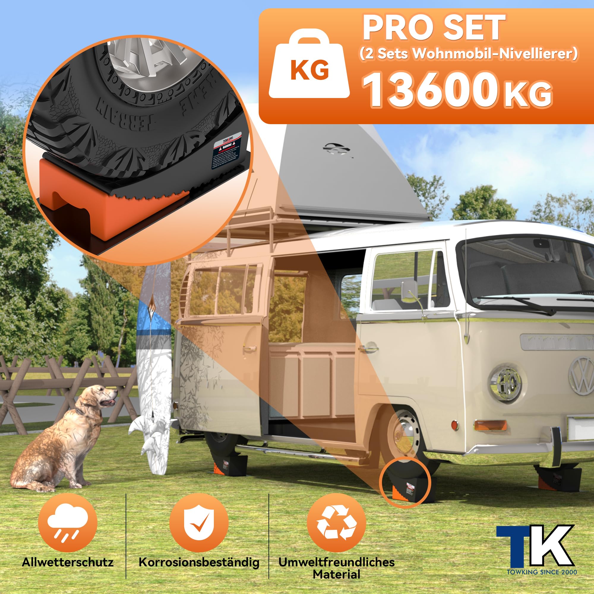 1 set/2 cunei per camper, roulotte e rimorchi, capacità di carico fino a 13,6 tonnellate, livellamento semplice e senza livelli (blu + nero)