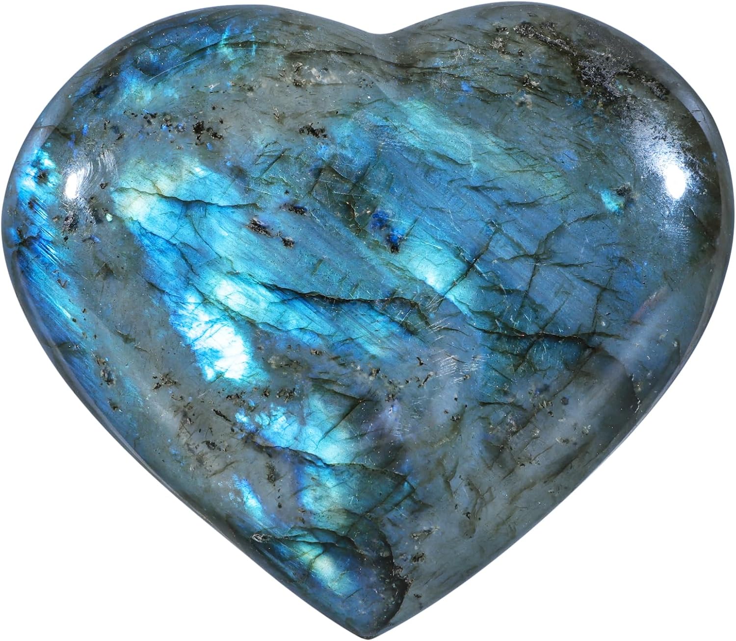 moonsix Natural Labradorite Crystal Heart Palm Stone Healing Crystal Love Pocket Worry Stone for Chakra Balancing, 401-500g