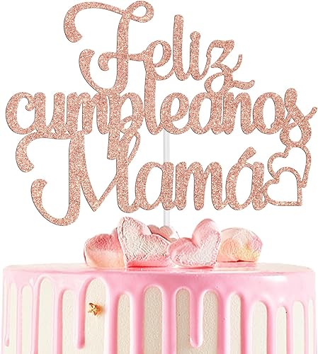 Feliz Cumpleaños Mama Cake Topper, Best Mom Ever, Feliz Día de la Madre, Decoración de Fiesta de Cumpleaños de Mamá Oro Rosa Purpurina