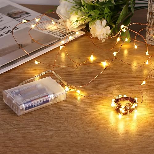 Miniatura 7 de Tiras de miniluces LED (paquete de 6), de cable de cobre, luces tipo estrellas o de cuento de hadas, alimentadas por pilas, cables de luces a pilas