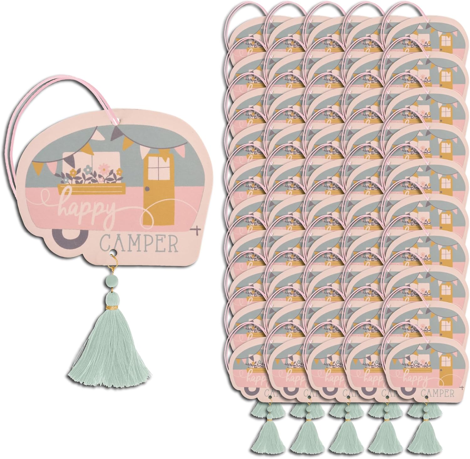 Karma, Shaped Air Fresheners Set of 50, Essential Oil Diffuser for Cars, Home & Office - Colorful Decorative Hanging Air Freshener with Tassel, Camper