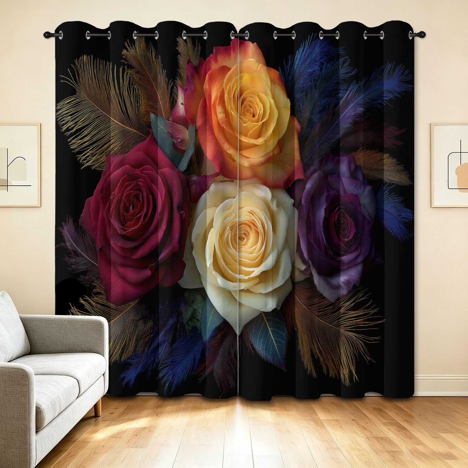 Cortinas opacas 100% con flores románticas realistas 245 x 140 cm (alto x