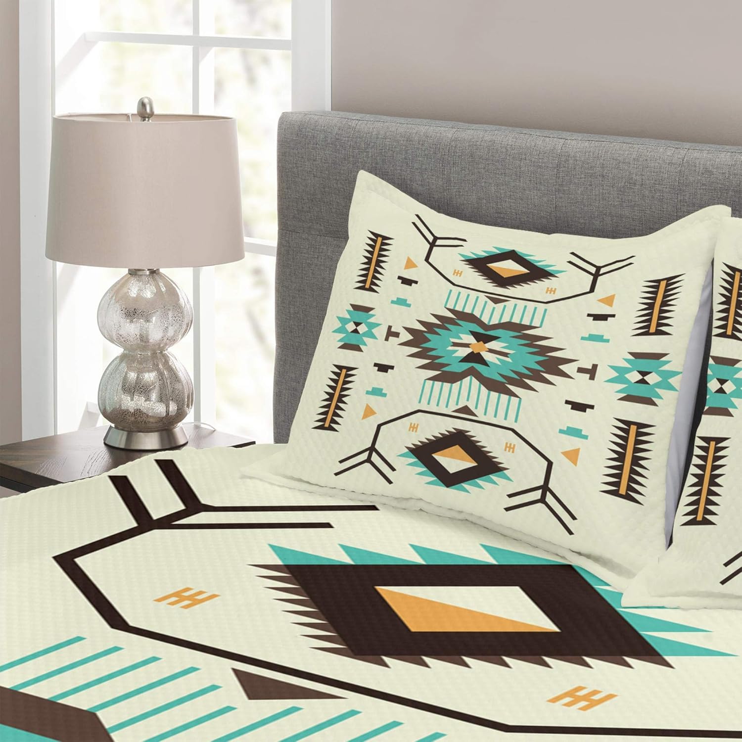 Nеw Dеаl Ambesonne Southwestern Bedspread, Ethnic Illustration of a Zigzags Design Triangular Iconic Artwork Motifs, Decorative Quilted 3 Piece Coverlet Set with 2 Pillow Shams, King Size, Pale Yellow