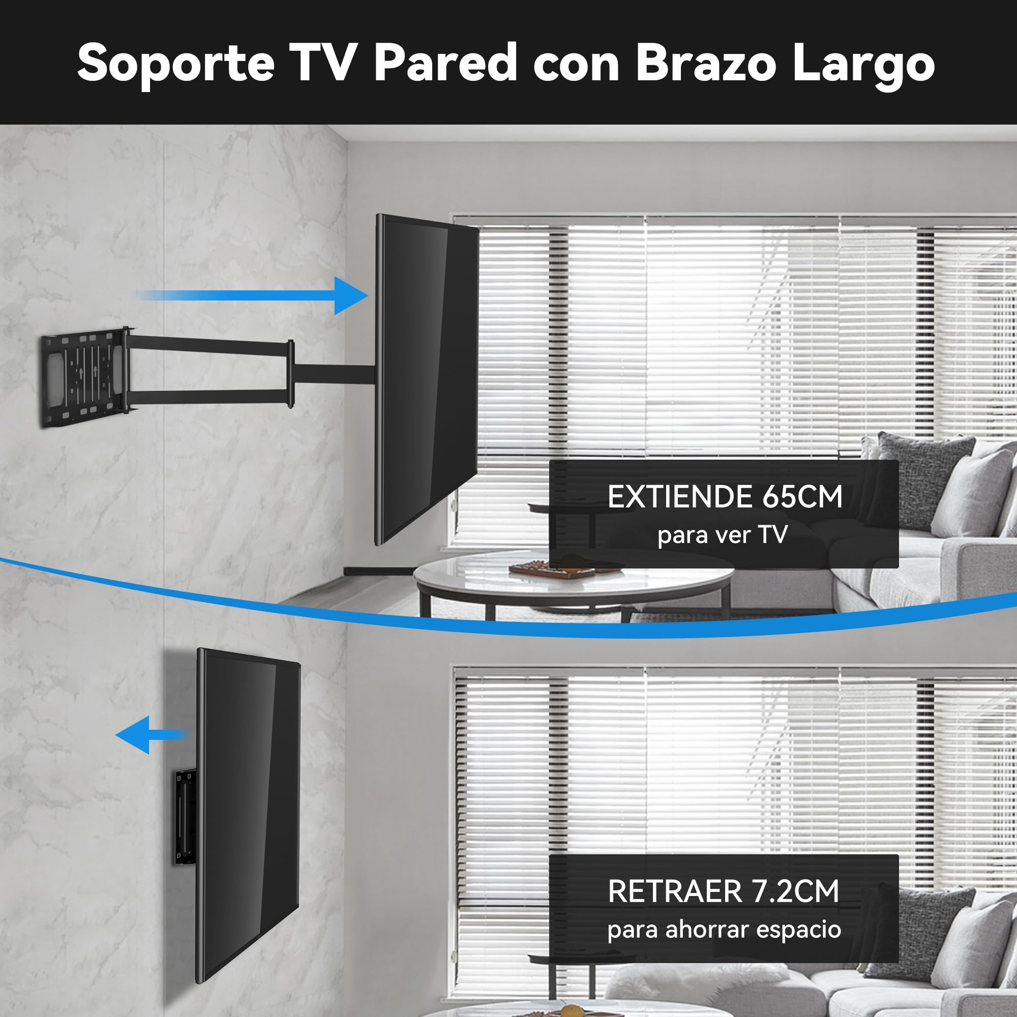 FORGING MOUNT Soporte TV Pared con Brazo Articulado Largo de 650mm para Pantallas de 26-60" de Planos/Curvos LCD/LED/OLED, Soporte Pared TV con Giratorio e Inclinable, hasta 35kg, VESA Máx 400x400 mm