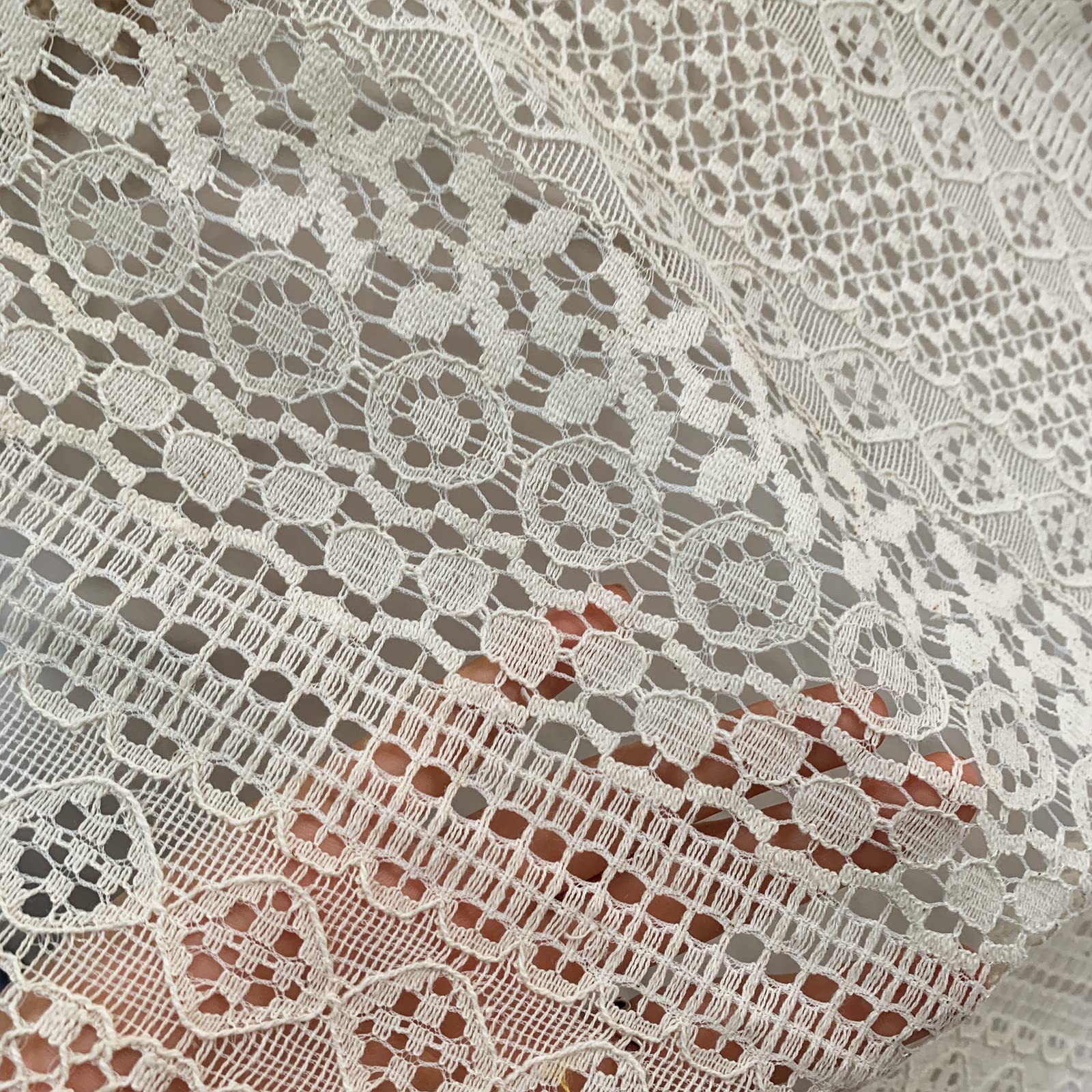 USTIDE Rideau rustique beige en coton avec crochet Rideau chic vintage à oeillets en dentelle avec macramé pour cuisine, salle à manger, salon, 150 x 221 cm