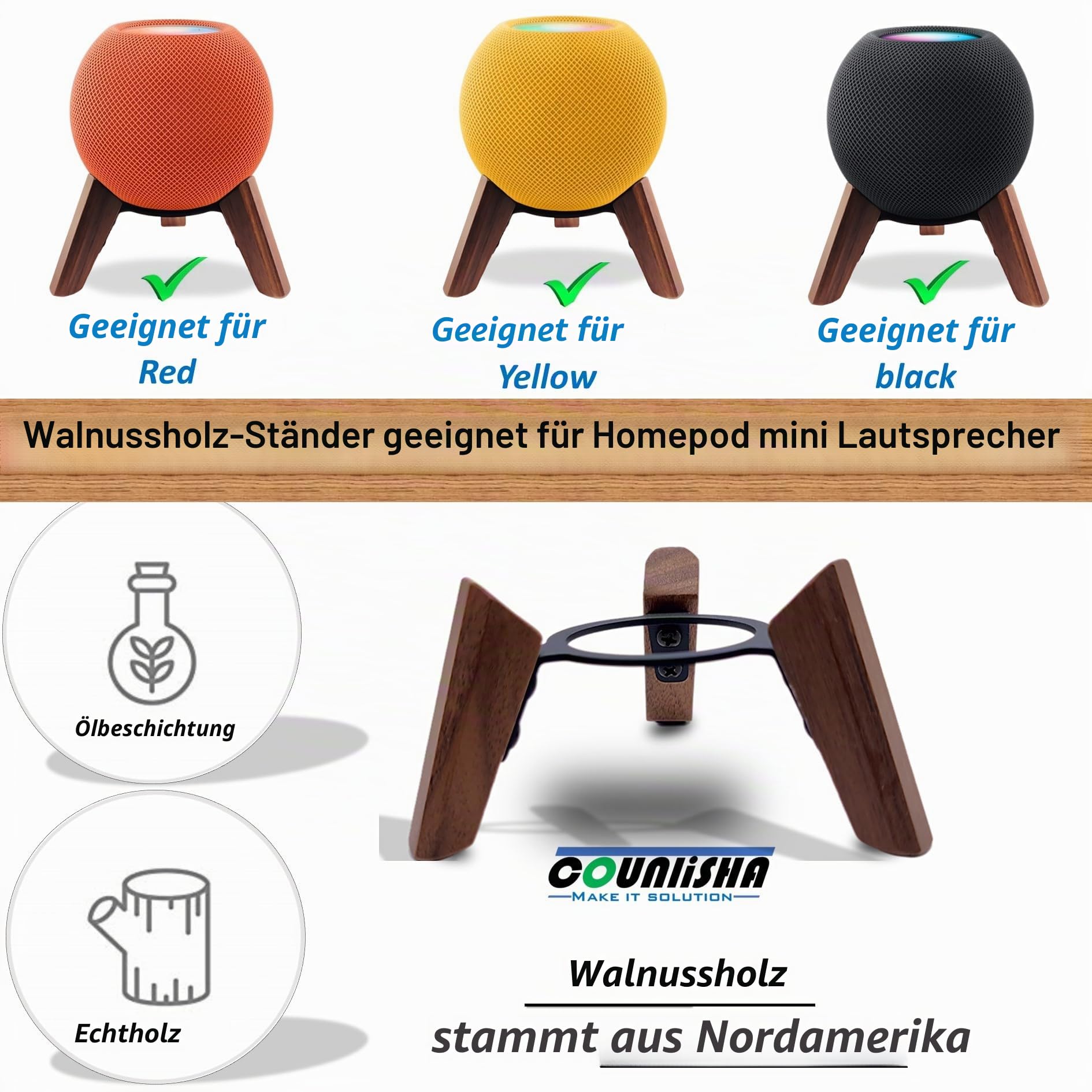 Echtholz ständer für Homepod Mini 2020, Sicheres Stativhalter Zubehör, Stabile Holzhalterung schützt Home Pod Mini Smart Lautsprecher (Nussbaum)