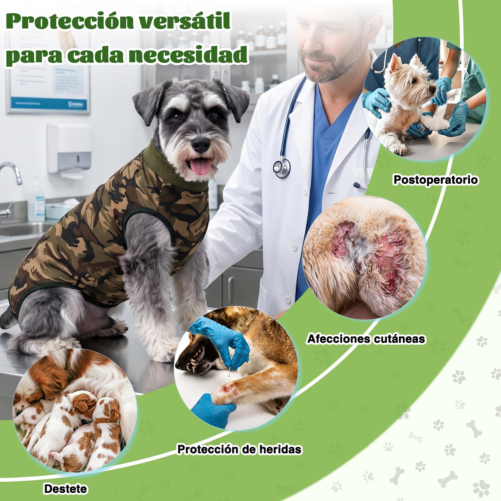 FEimaX Traje de Recuperación para Perros Hembras Machos, Body Postoperatorio Perro Chaleco de Recuperación Después de la Cirugía Protector de Heridas Abdominales para Perros Medianos y Grandes