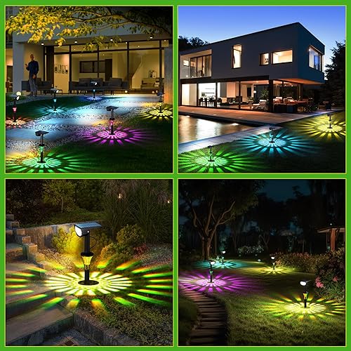 Miniatura 8 de Airmee Focos solares + luces de camino 2 en 1, blanco frío + luces multicolor para exteriores con 11 modos, luces solares impermeables IP68 para