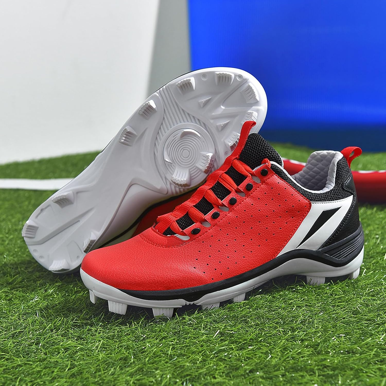 DHAEY Women's Baseball Softball Shoes Non-Slip Wear-Resistant Unisex Adult Youth's Outdoor Competition Training Shoes Trainers for Men (Color : White red Black, Size : 11.5 Women/10 Men)