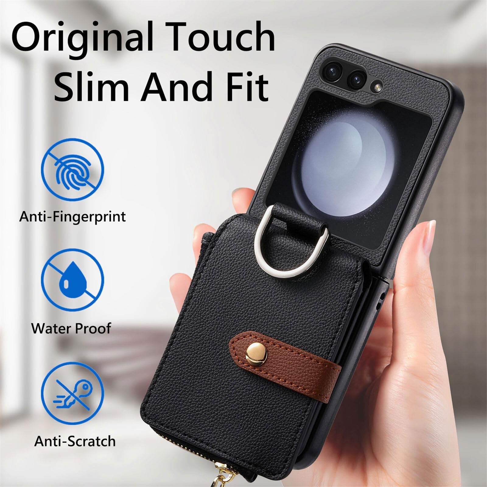 Funda genérica compatible con Samsung Galaxy Z Flip 4 (color: naranja) Funda rígida de piel con cierre de bolsillo, con cierre de bolsillo, tarjeta, parte trasera
