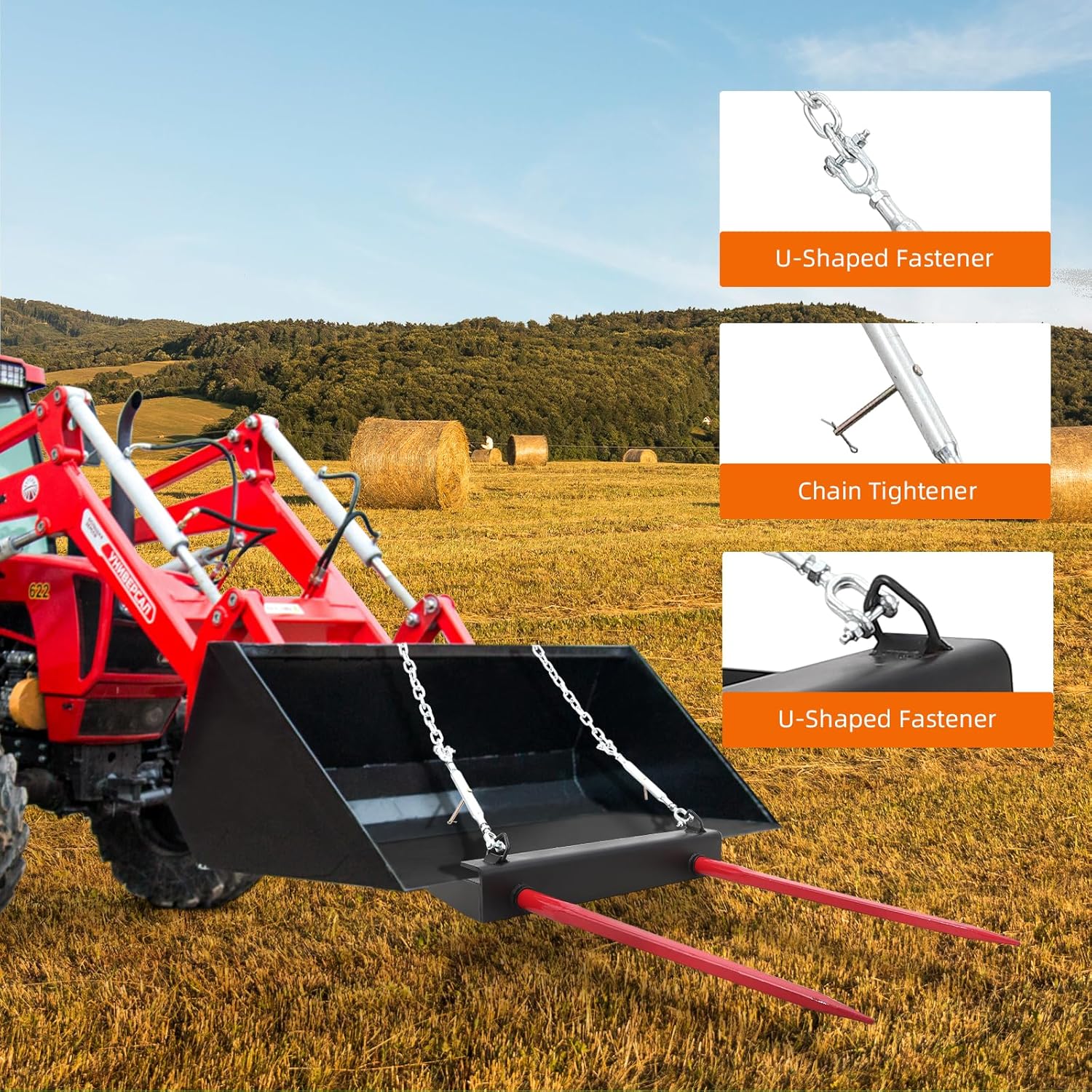 GarveeLife 49" Hay Spear,Bale Spear 4000lbs Capacity Universal Bucket Front Skid Steer Loader Tractor Bucket Attachment Quick Attach for Bobcat Tractors